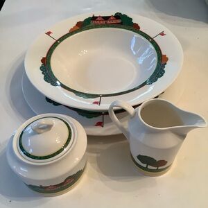 Christopher Stuart Optima Fairway Golfing Sugar Creamer Serv Bowl & Plate Bundle